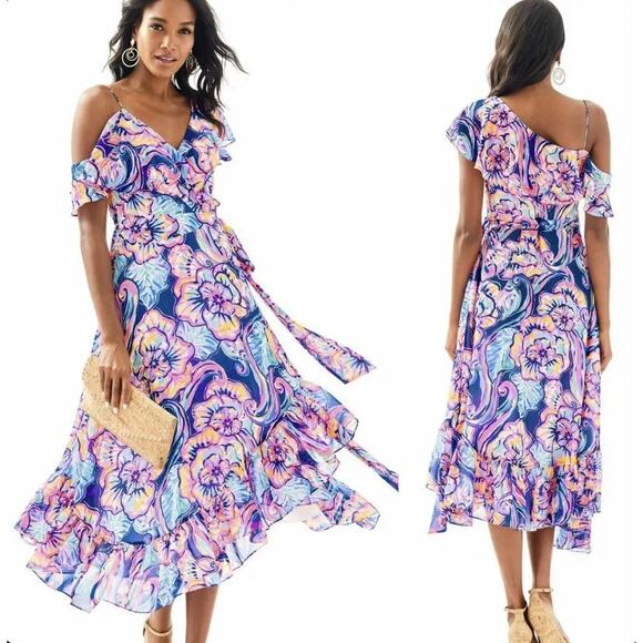Lilly Pulitzer Marianna Wrap Midi Dress in Nauti Navy Boho Bateau Size XS - Picture 1 of 4